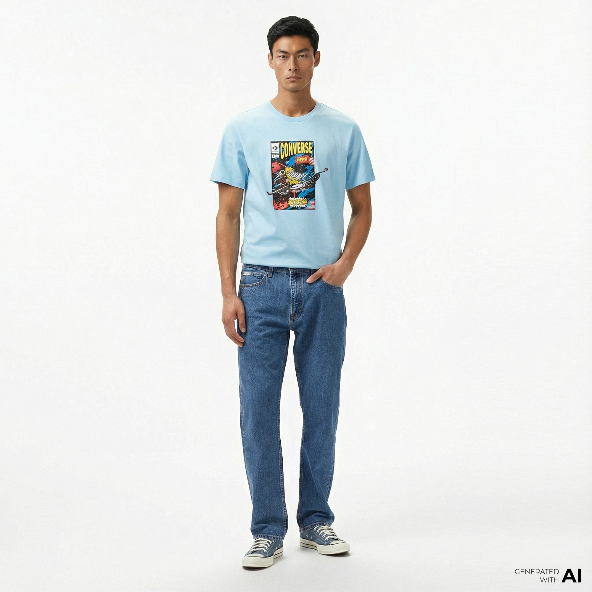 Converse Comic Cover Erkek Mavi T-Shirt