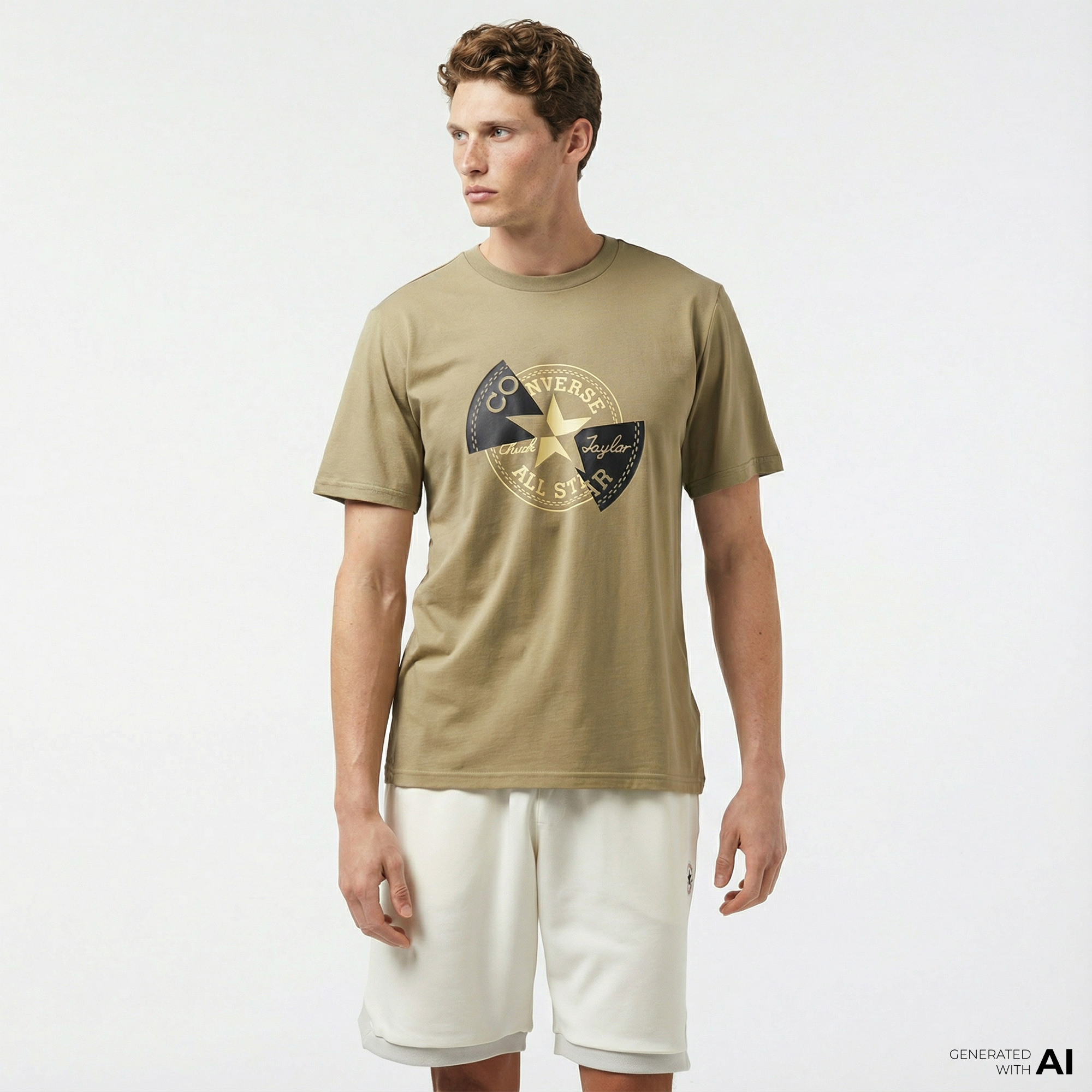  Converse Distorted Erkek Haki T-Shirt