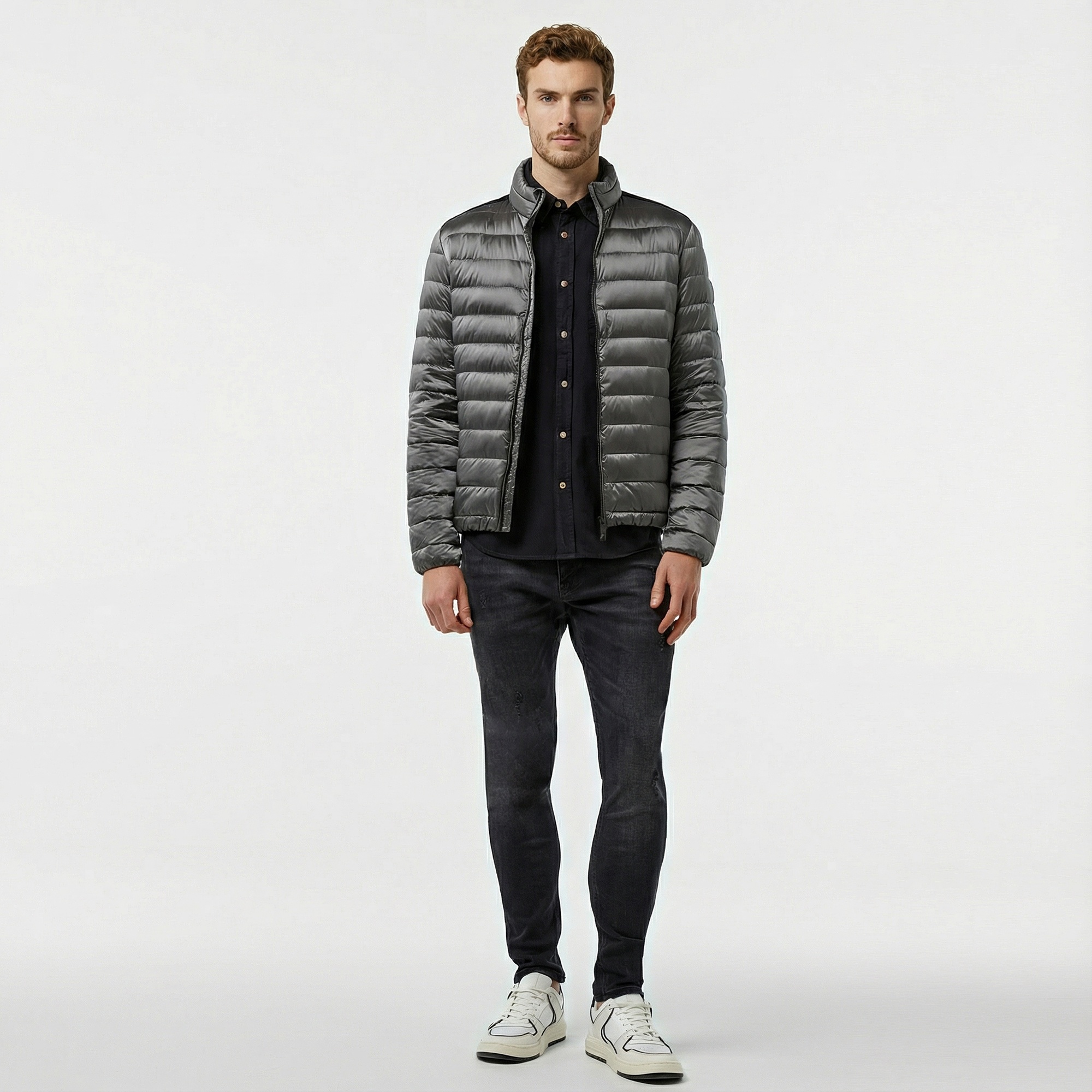 Guess Light Packable Reald Fine Erkek Gri Mont