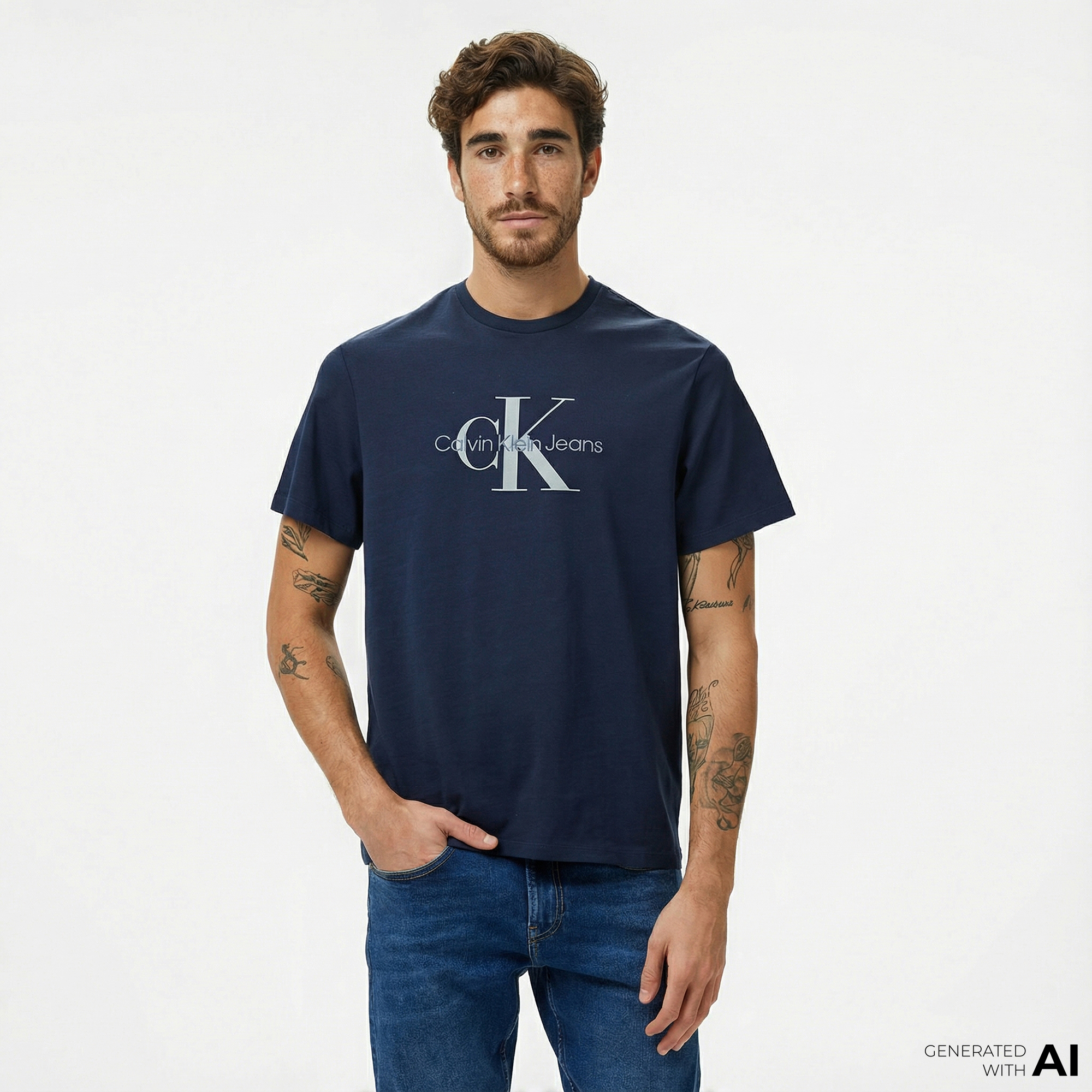  Calvin Klein Jeans Hero Monogram Erkek Lacivert T-Shirt