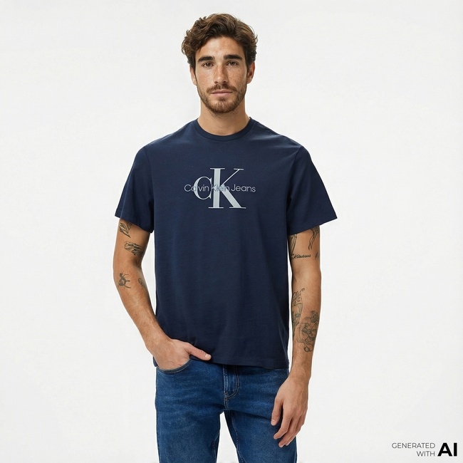  Calvin Klein Jeans Hero Monogram Erkek Lacivert T-Shirt