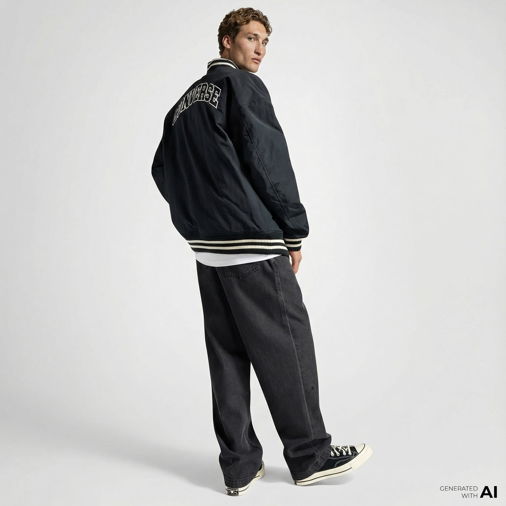 Converse Varsity Graphic Bomber Erkek Siyah Ceket