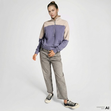  Converse Wordmark 1/2 Zip Kadın Mor Sweatshirt