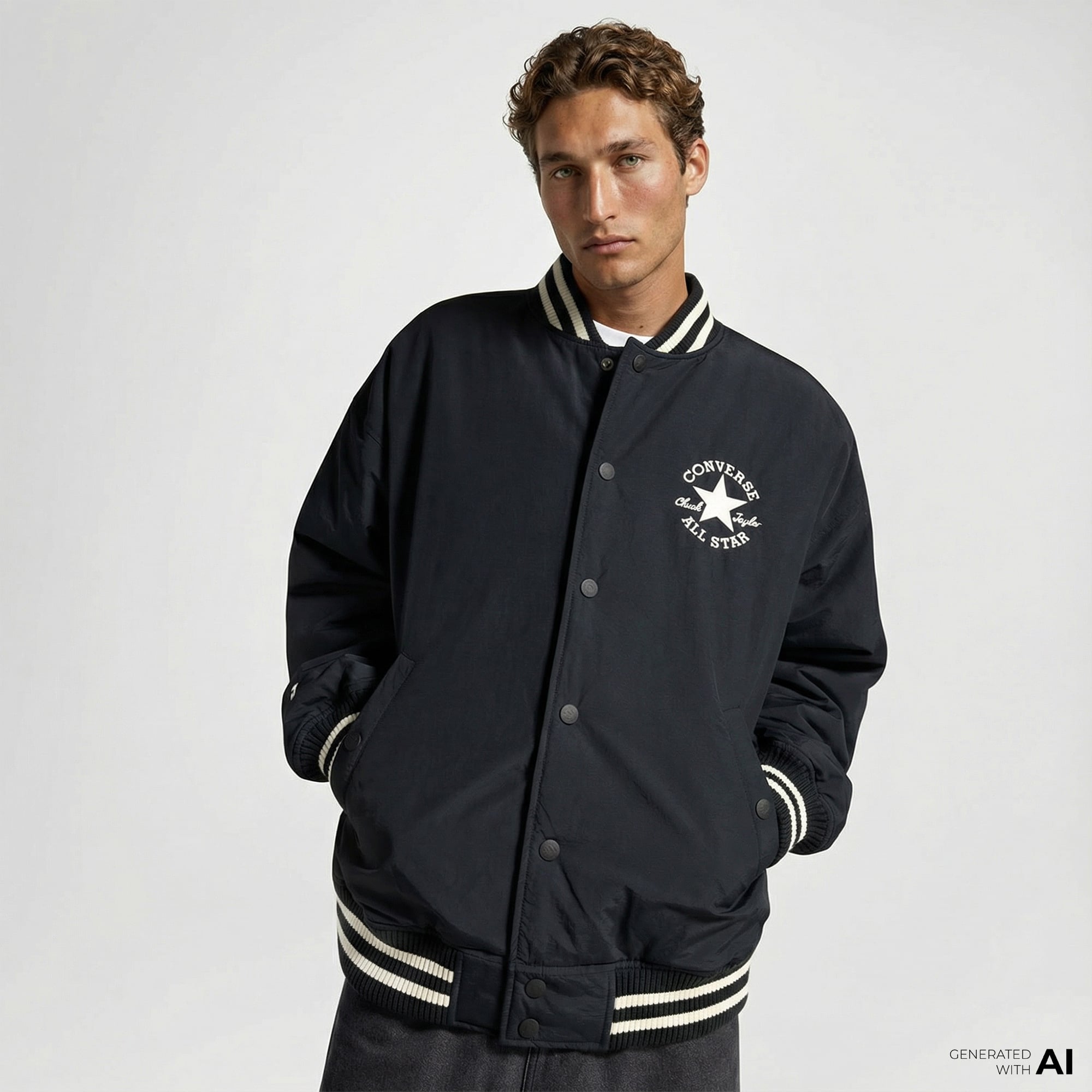  Converse Varsity Graphic Bomber Erkek Siyah Ceket