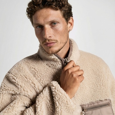  Converse Erkek Dik Yaka Çift Taraflı Bej Mont