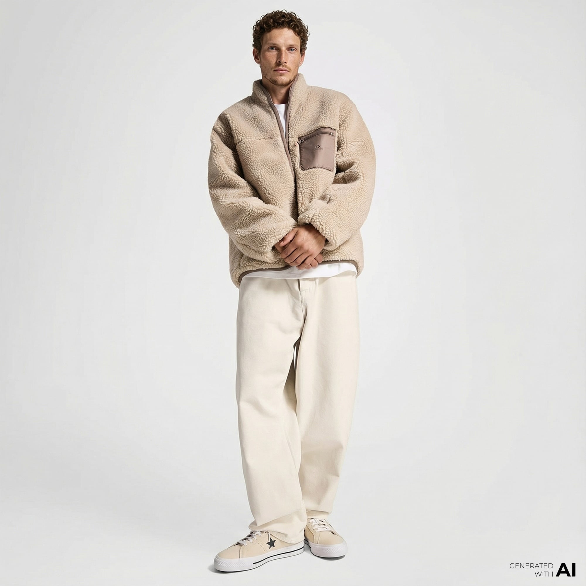 Converse Erkek Dik Yaka Çift Taraflı Bej Mont