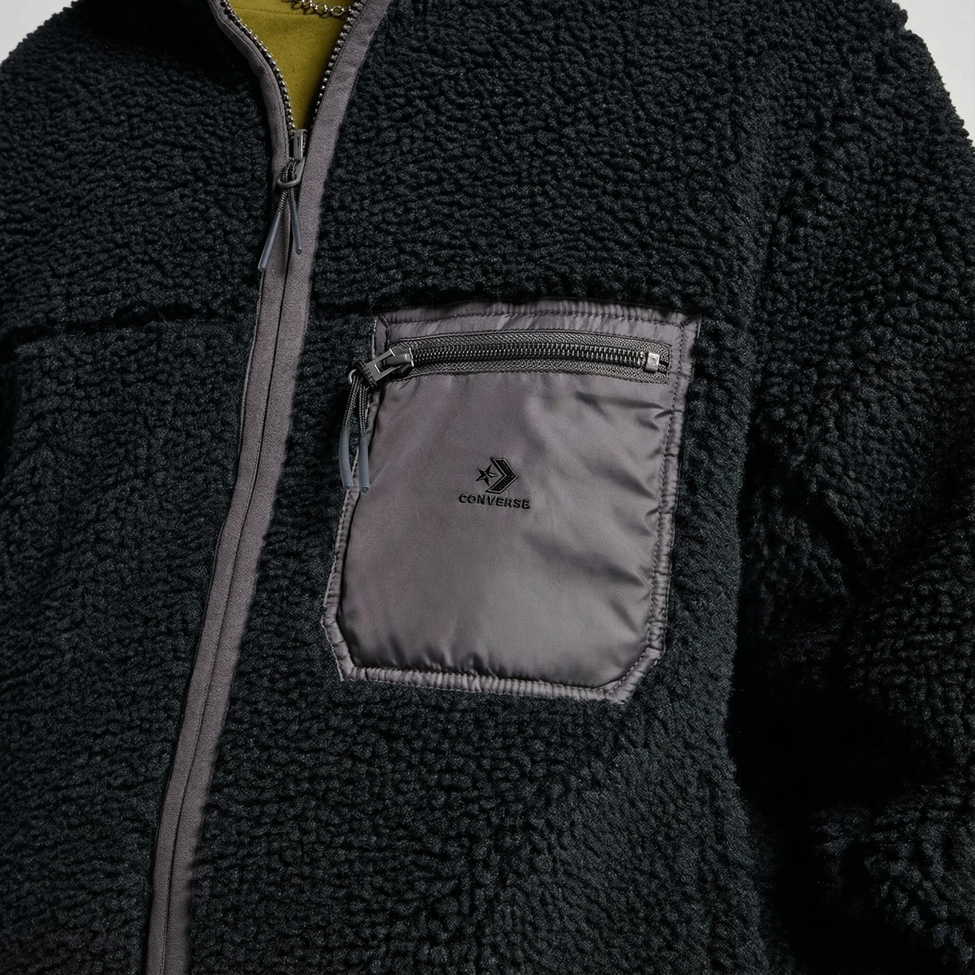 Converse Erkek Dik Yaka Çift Taraflı Siyah Mont