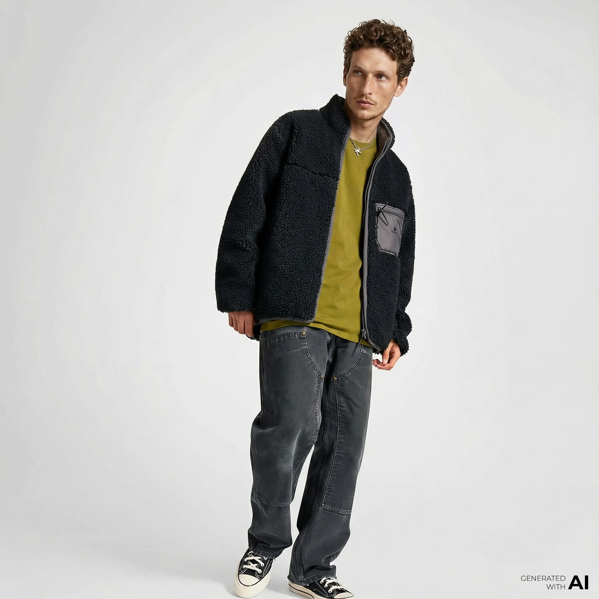 Converse Erkek Dik Yaka Çift Taraflı Siyah Mont