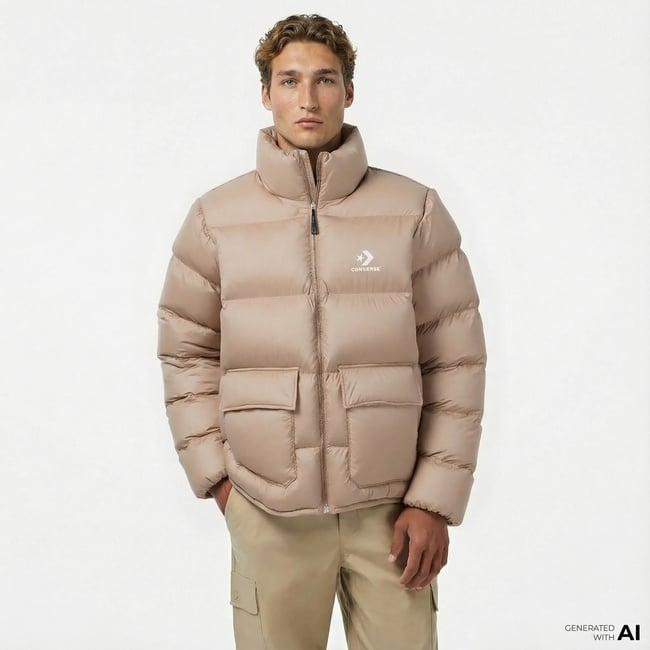  Converse Erkek Dik Yaka Kahverengi Şişme Mont