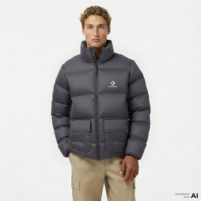  Converse Erkek Dik Yaka Gri Şişme Mont