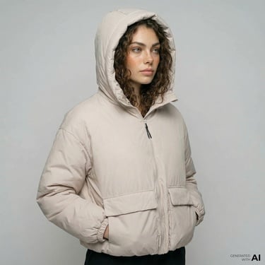  Converse Kadın Kapüşonlu Bej Şişme Mont