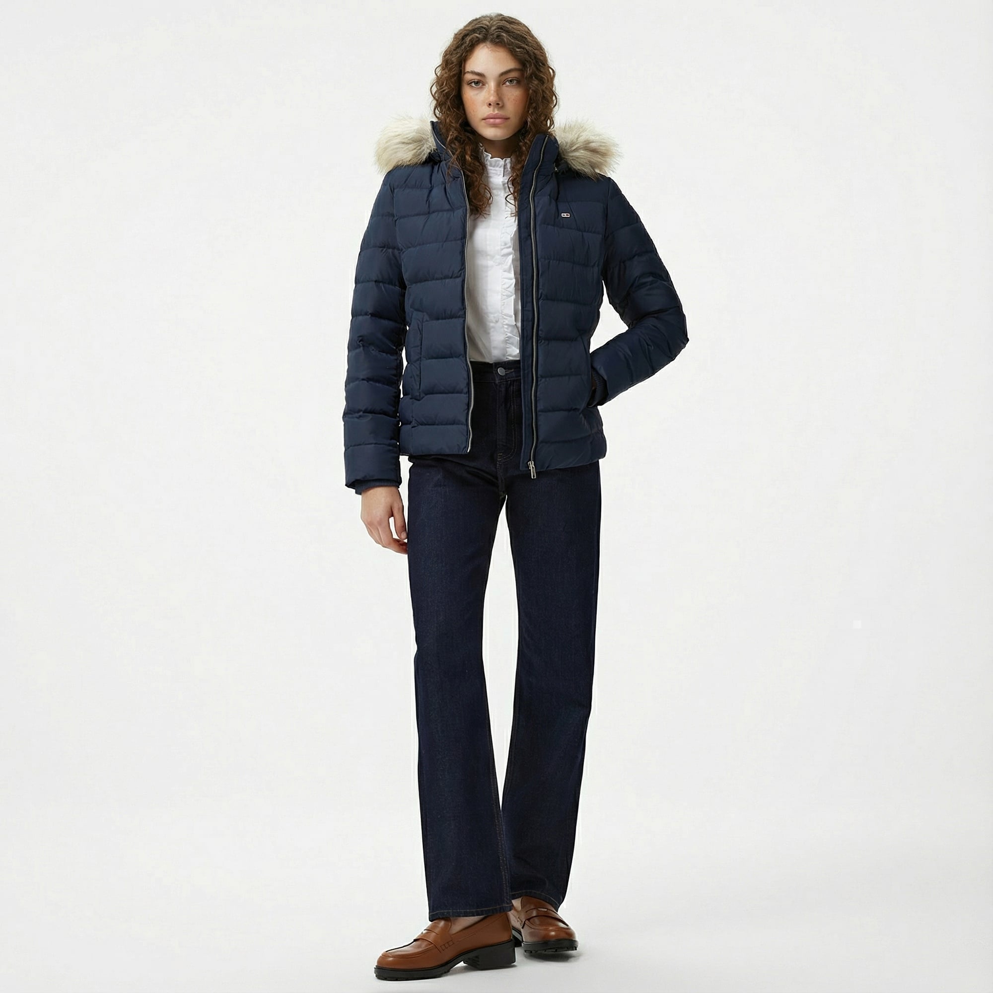 Tommy Hilfiger Basic Hooded Down Kadın Lacivert Puffer Mont