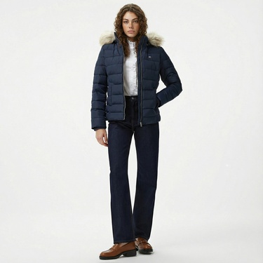  Tommy Hilfiger Basic Hooded Down Kadın Lacivert Puffer Mont