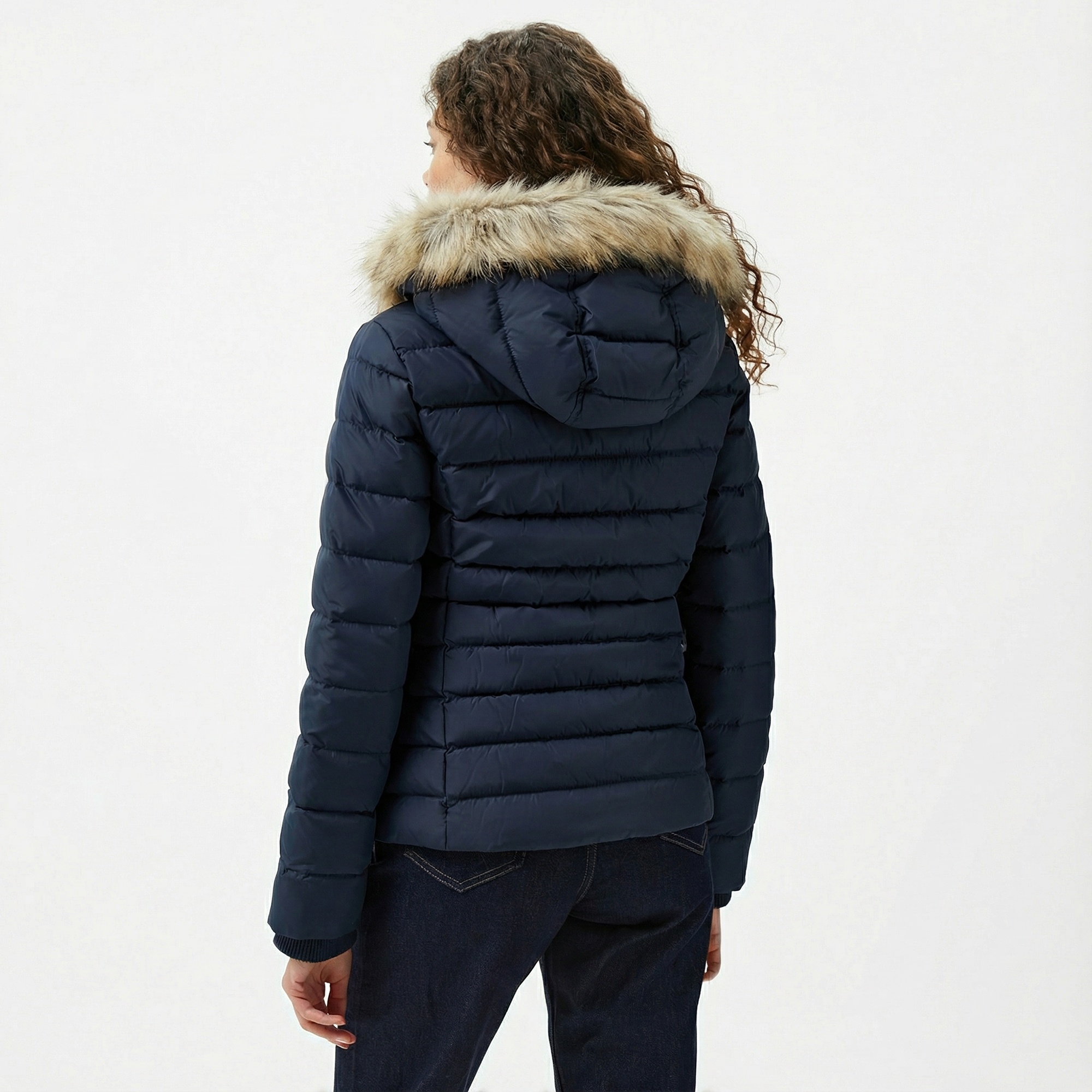 Tommy Hilfiger Basic Hooded Down Kadın Lacivert Puffer Mont