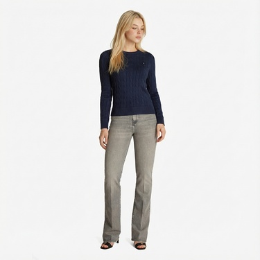  Tommy Hilfiger Co Cable Mid Gg Kadın Lacivert Kazak