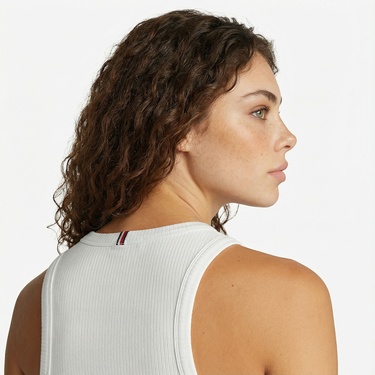  Tommy Hilfiger Slim 5X2 Rib Tank Kadın Beyaz Kolsuz T-Shirt