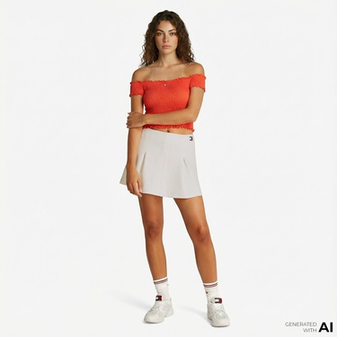  Tommy Jeans Pique Badge F&F Ext Kadın Beyaz Etek