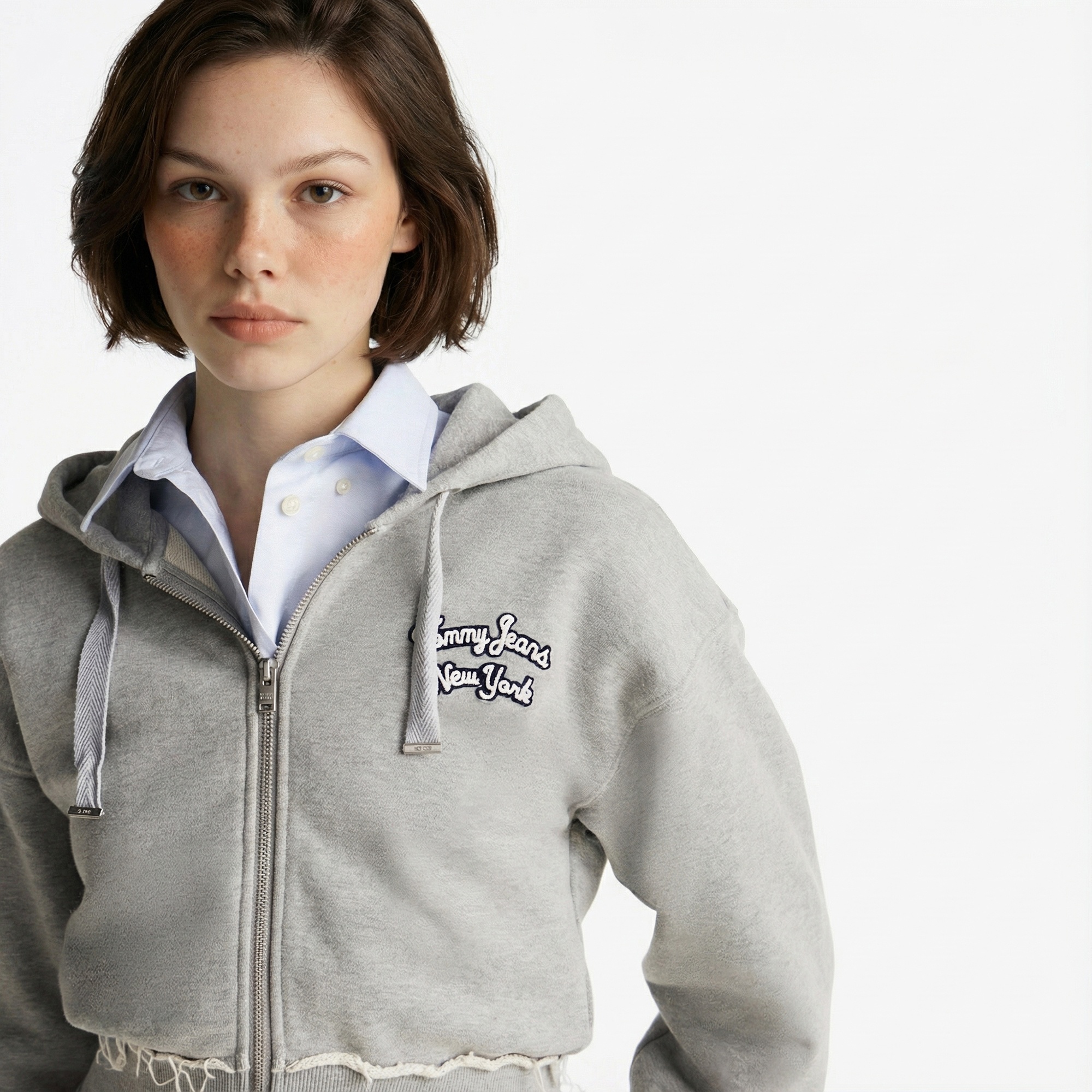 Tommy Jeans Prep Varsity Zip-Thru Kadın Gri Sweatshirt