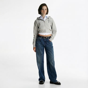  Tommy Jeans Prep Varsity Zip-Thru Kadın Gri Sweatshirt