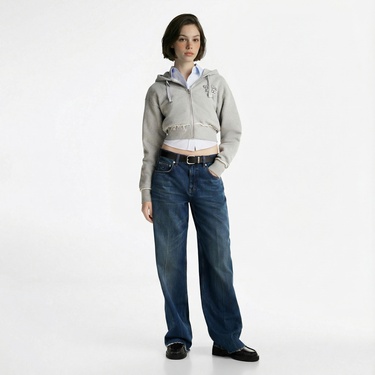  Tommy Jeans Prep Varsity Zip-Thru Kadın Gri Sweatshirt