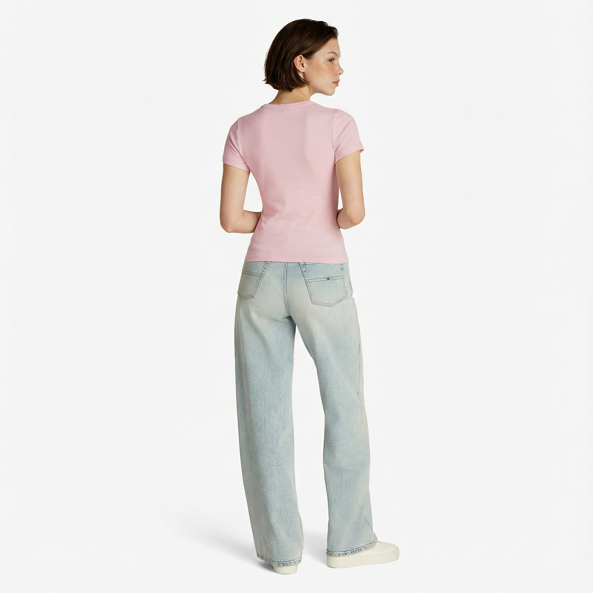 Tommy Jeans Slim Badge Rib Kadın Pembe T-Shirt