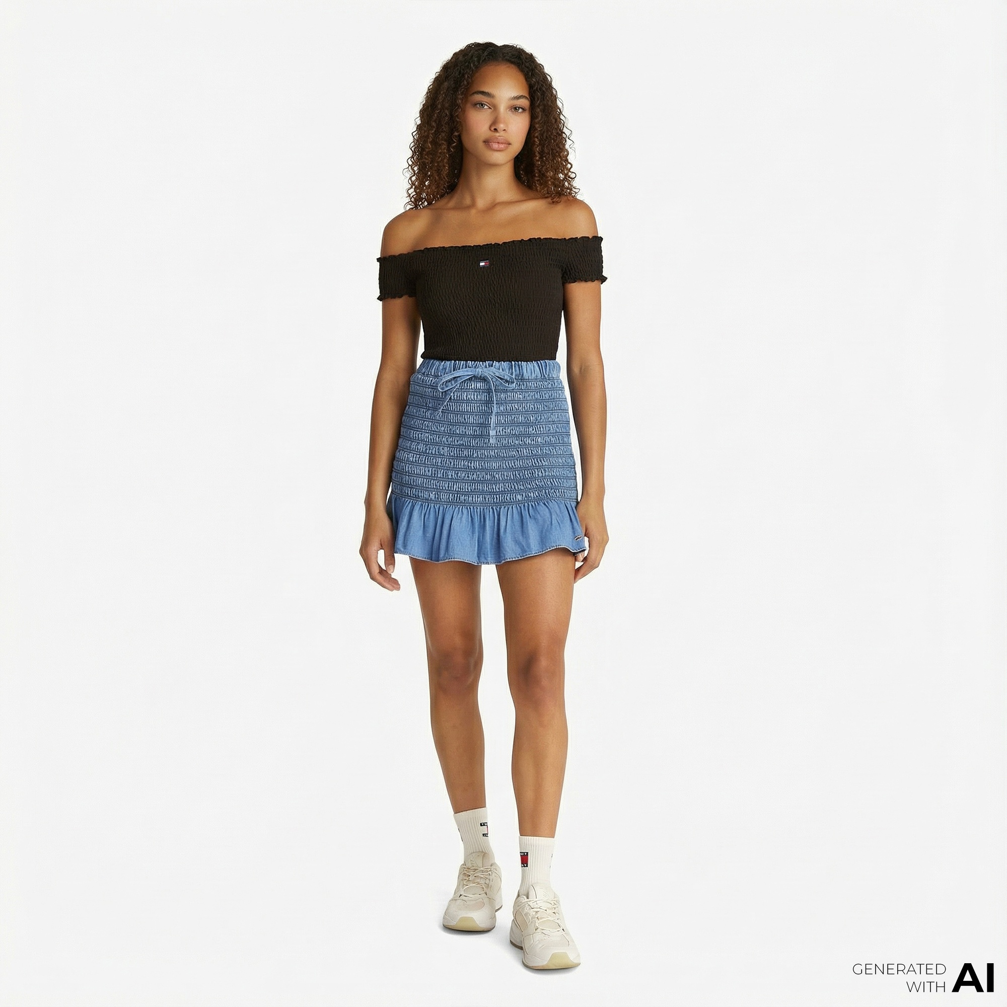 Tommy Jeans Chambray Ruched Kadın Mavi Etek