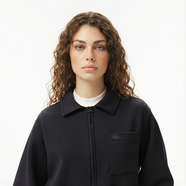  Lacoste Kadın Relaxed Fit Kapüşonlu Beyaz Ceket