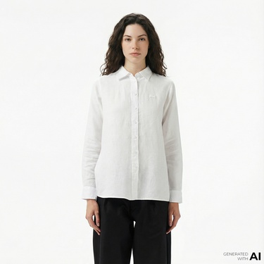  Lacoste Kadın Relaxed Fit Beyaz Gömlek