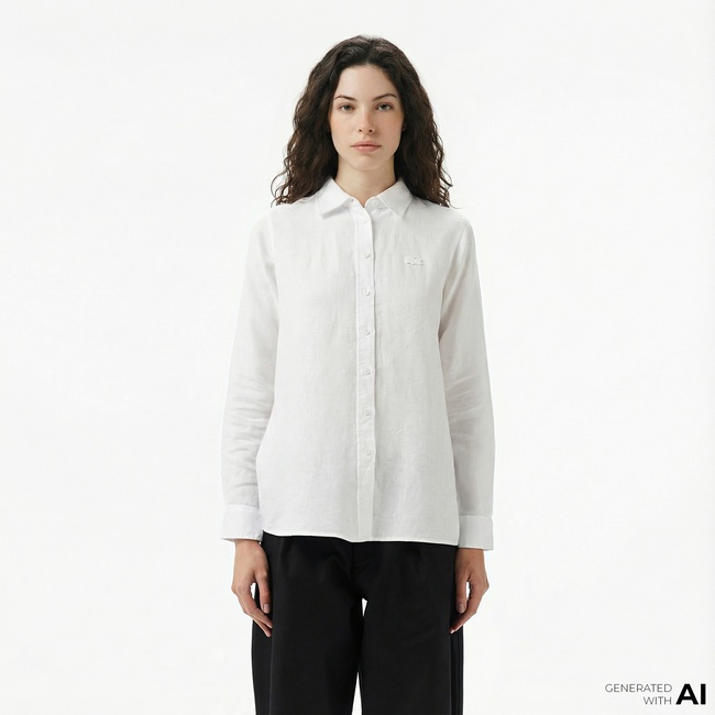  Lacoste Kadın Relaxed Fit Beyaz Gömlek