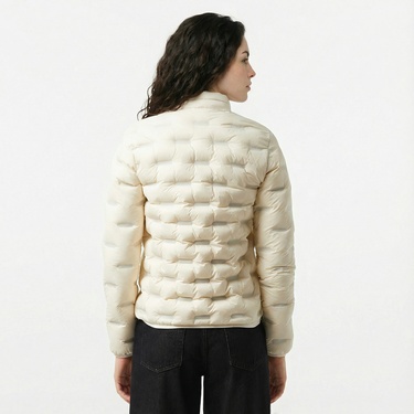  Lacoste Kadın Regular Fit Kapüşonlu Kapitone Beyaz Mont