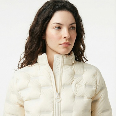  Lacoste Kadın Regular Fit Kapüşonlu Kapitone Beyaz Mont