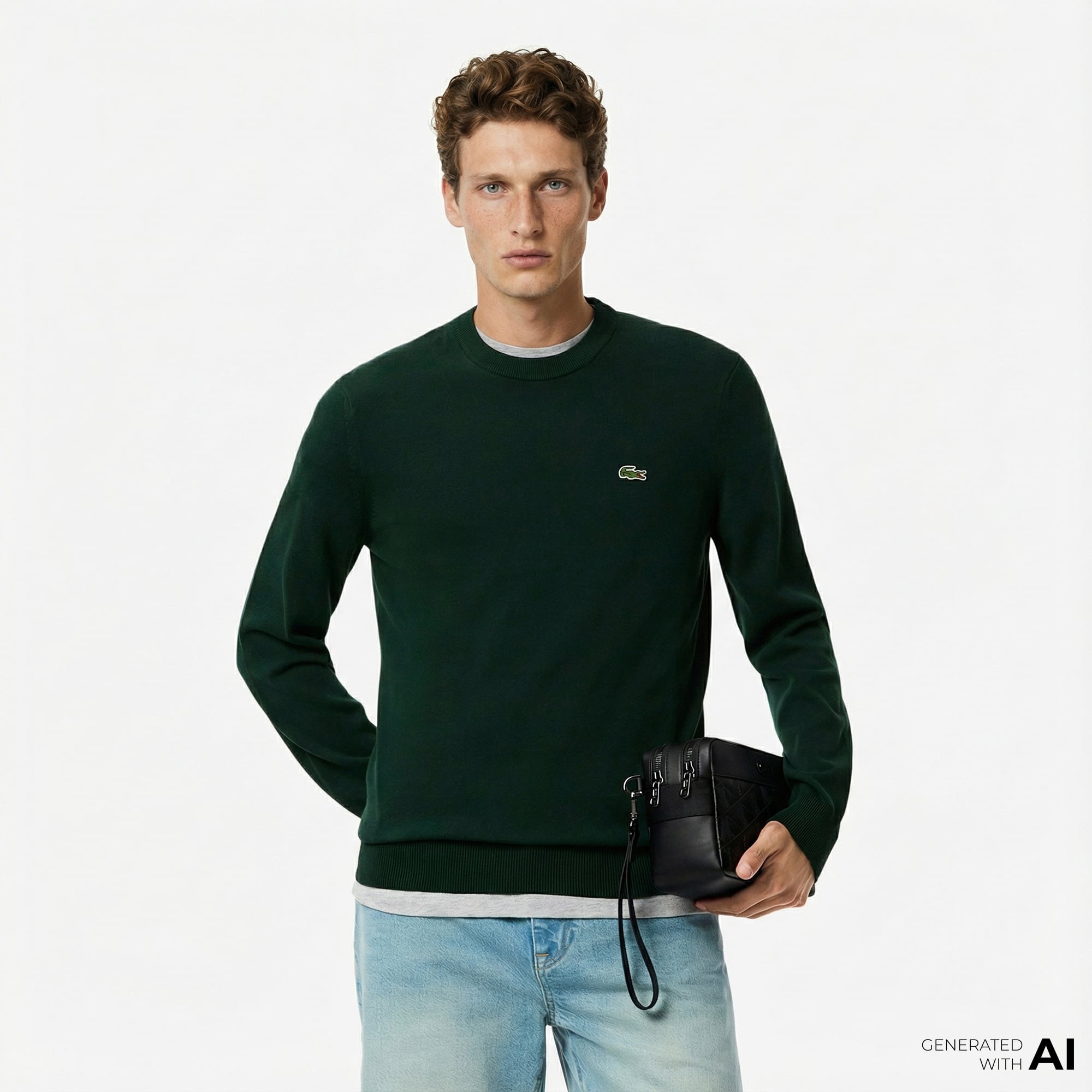  Lacoste Erkek Regular Fit Bisiklet Yaka Koyu Yeşil Kazak