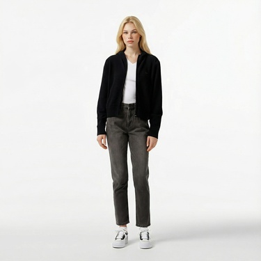  Lacoste Kadın Relaxed Fit Kapüşonlu Siyah Hırka