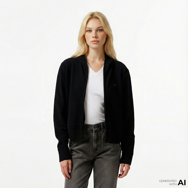  Lacoste Kadın Relaxed Fit Kapüşonlu Siyah Hırka