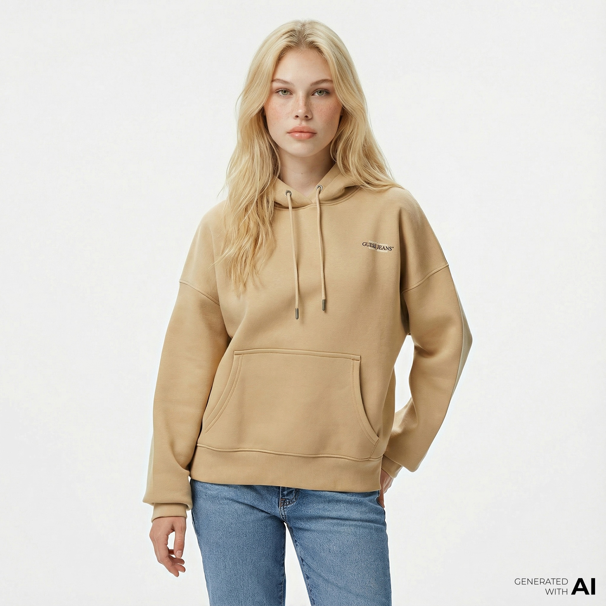 Guess American Traditional Kadın Bej Hoodie