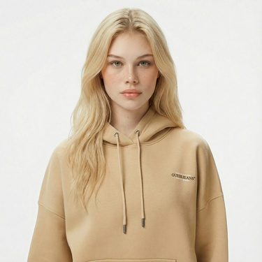  Guess American Traditional Kadın Bej Hoodie