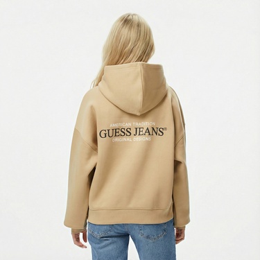  Guess American Traditional Kadın Bej Hoodie