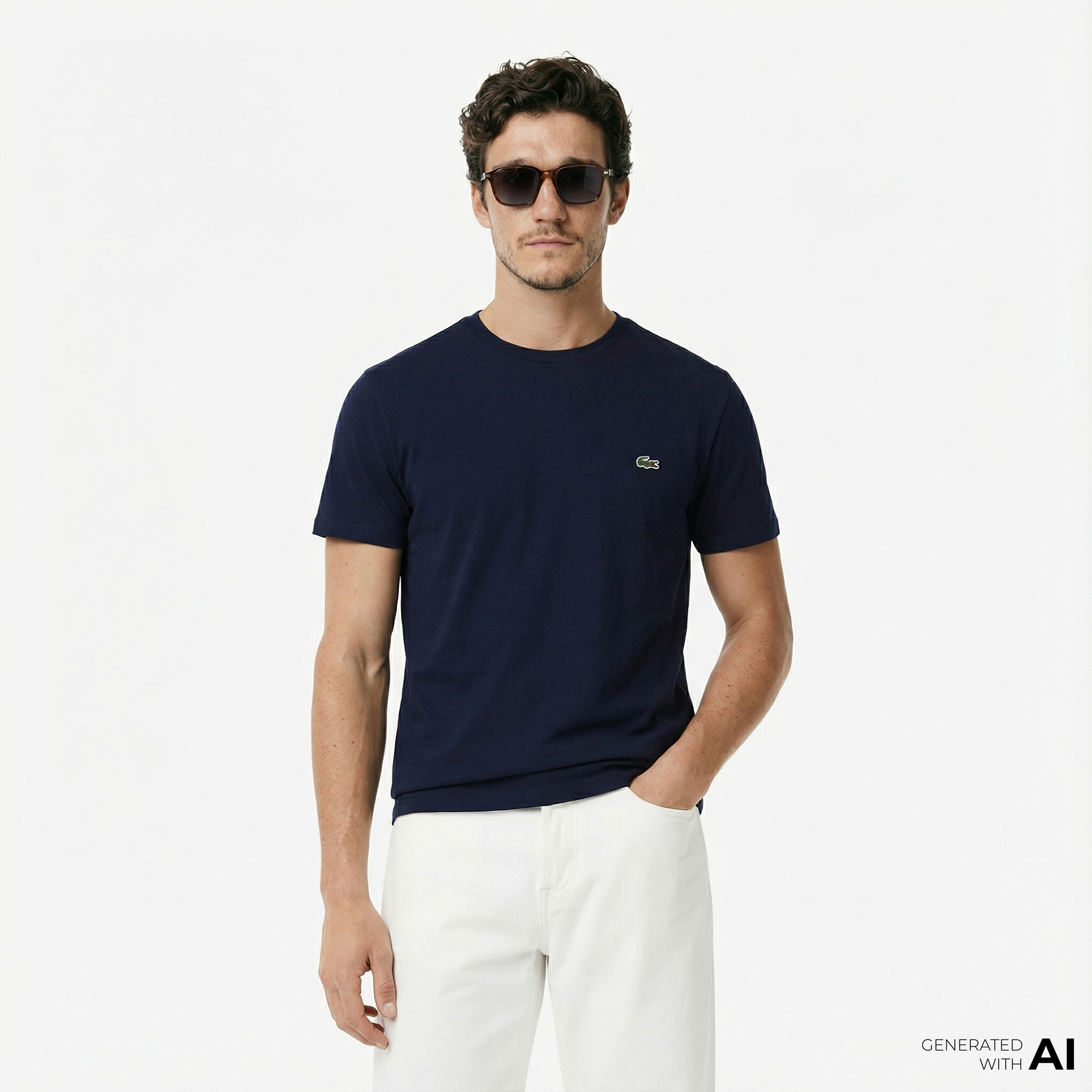  Lacoste Erkek Regular Fit Bisiklet Yaka Lacivert T-Shirt
