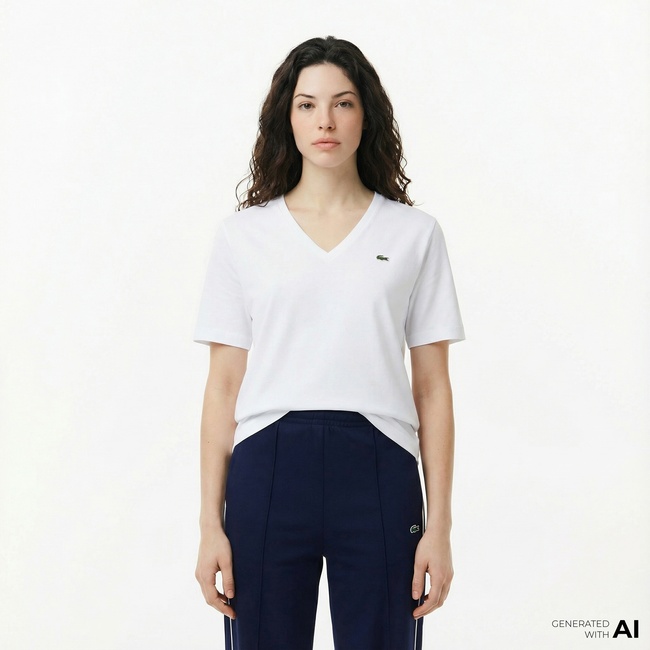  Lacoste Kadın Relaxed Fit V Yaka Beyaz T-Shirt