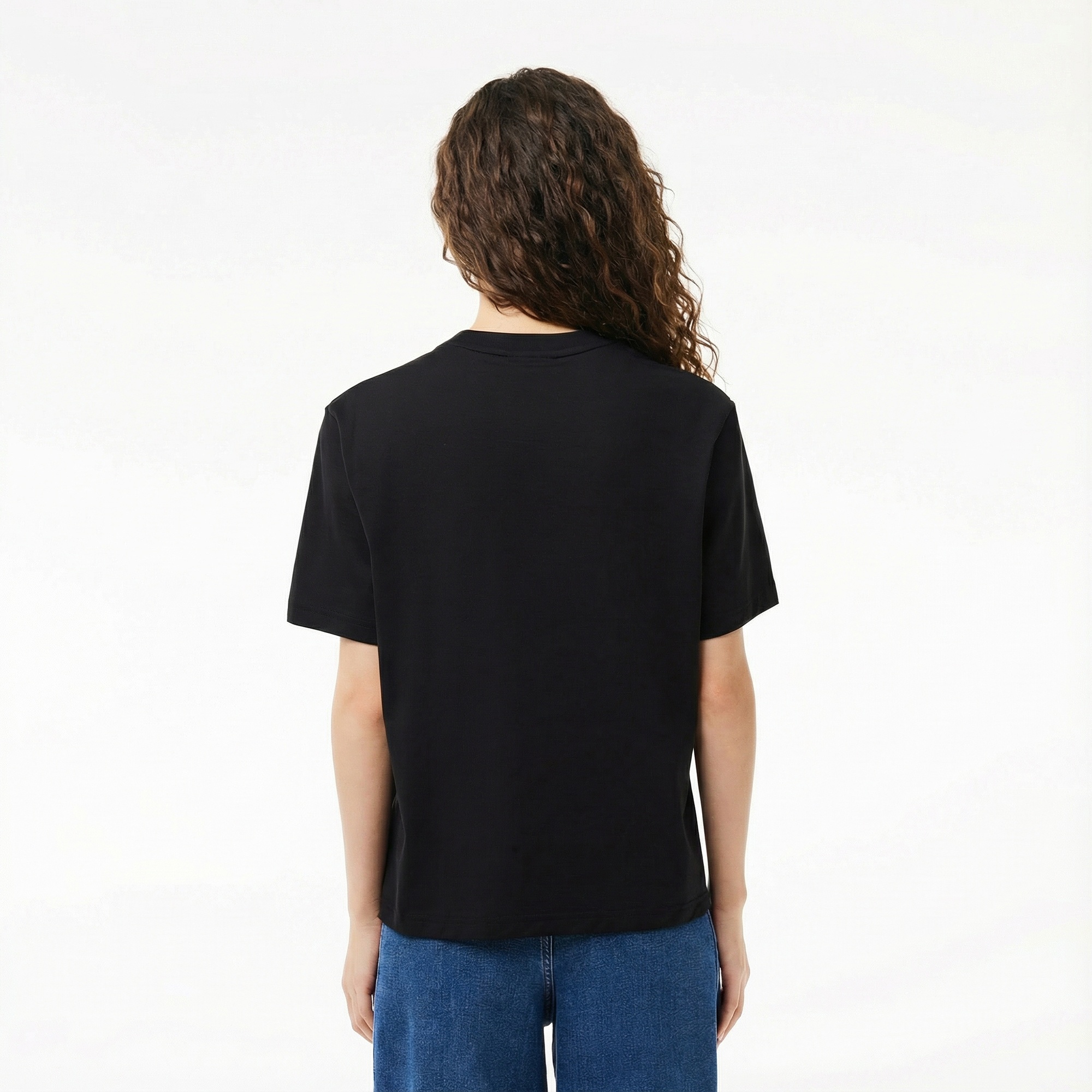 Lacoste Kadın Relaxed Fit Bisiklet Yaka Siyah T-Shirt