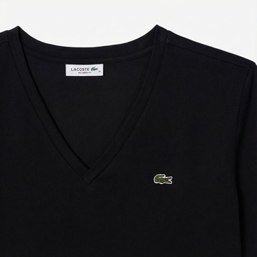  Lacoste Kadın Relaxed Fit V Yaka Siyah T-Shirt