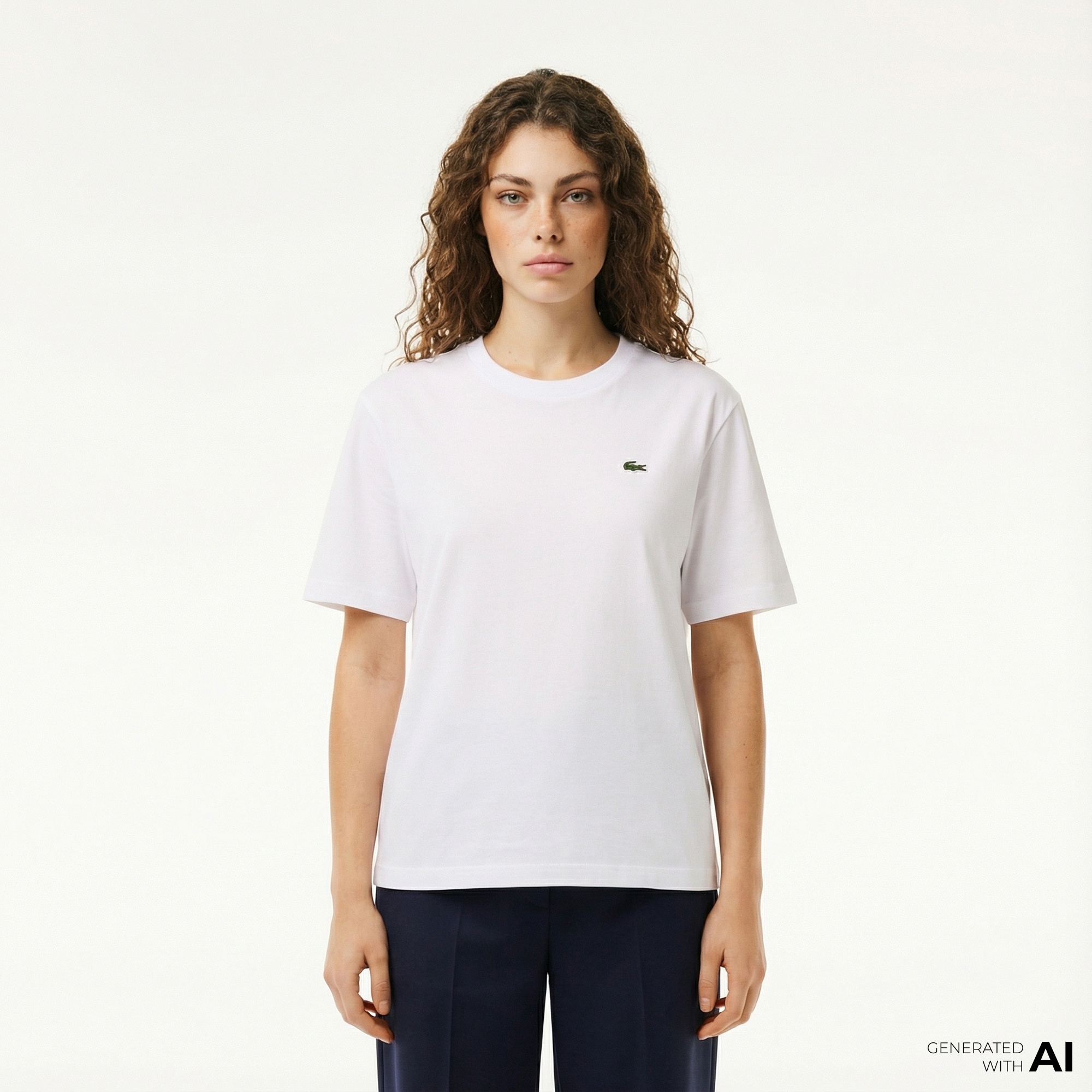Lacoste Kadın Relaxed Fit Bisiklet Yaka Beyaz T-Shirt