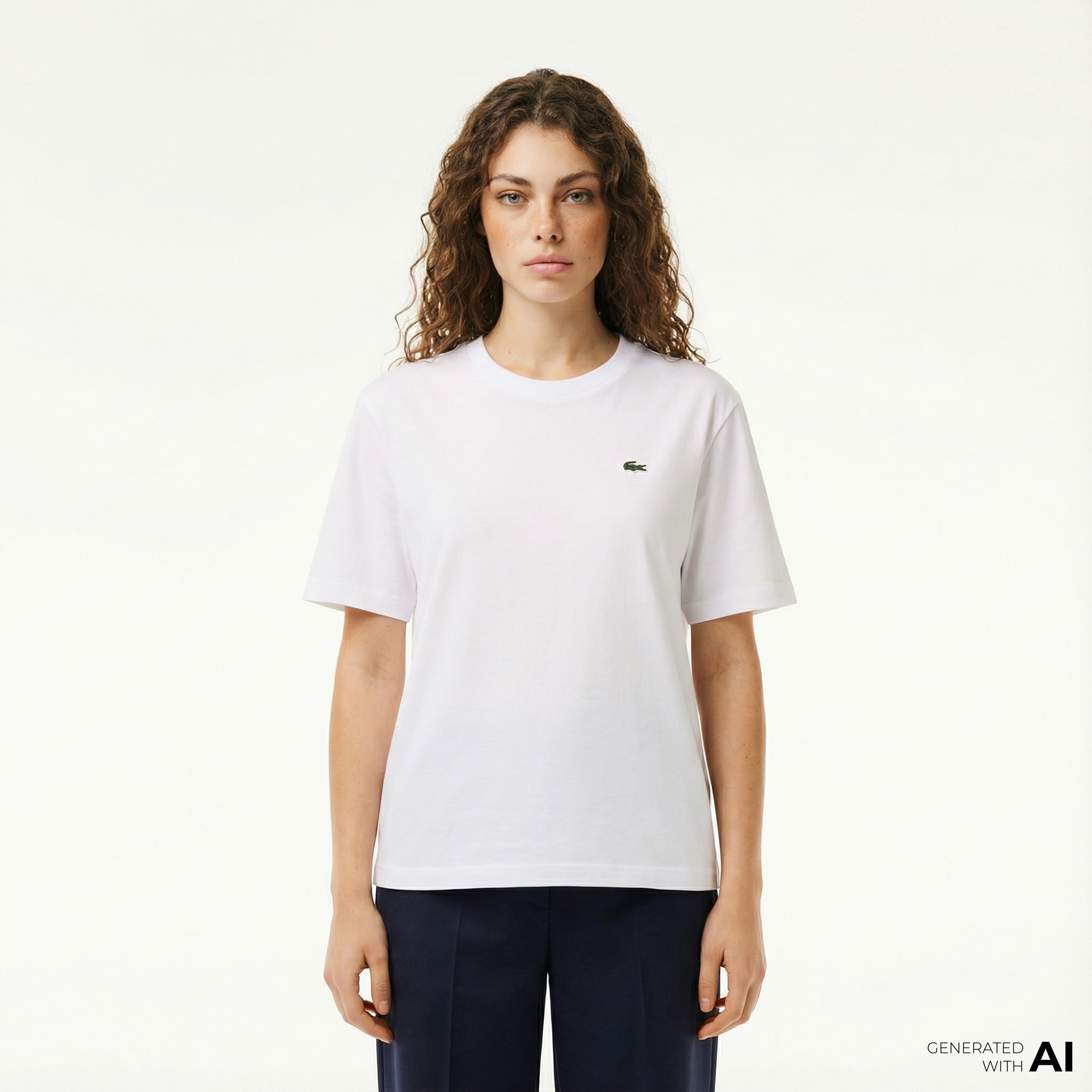 Lacoste Kadın Relaxed Fit Bisiklet Yaka Beyaz T-Shirt