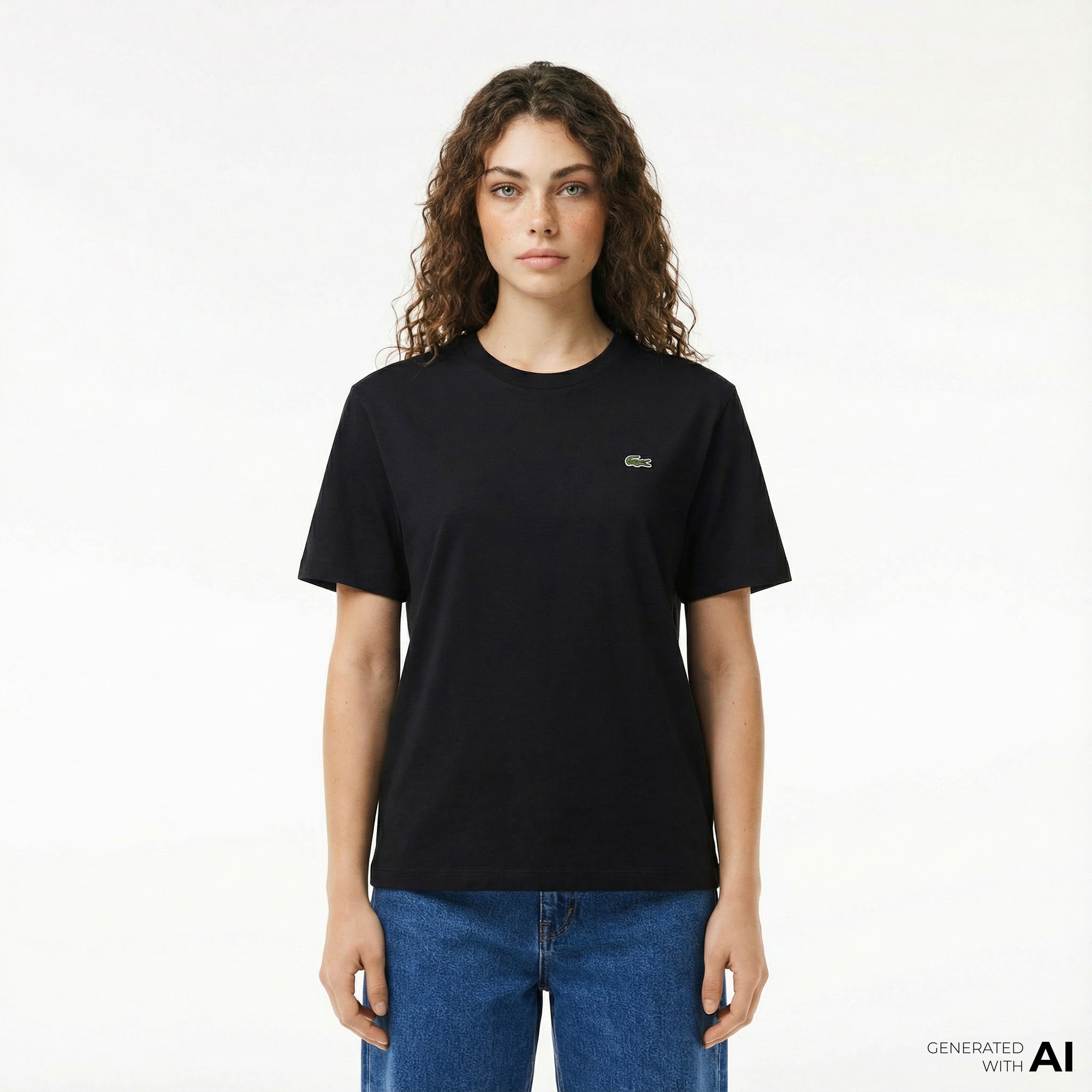 Lacoste Kadın Relaxed Fit Bisiklet Yaka Siyah T-Shirt