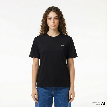  Lacoste Kadın Relaxed Fit Bisiklet Yaka Siyah T-Shirt
