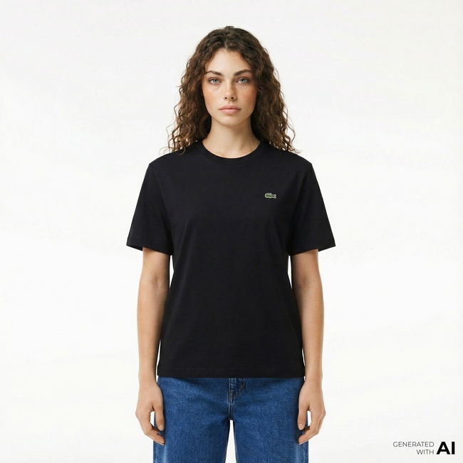  Lacoste Kadın Relaxed Fit Bisiklet Yaka Siyah T-Shirt