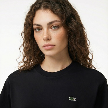  Lacoste Kadın Relaxed Fit Bisiklet Yaka Siyah T-Shirt