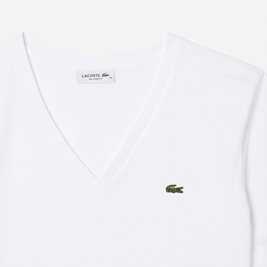  Lacoste Kadın Relaxed Fit V Yaka Beyaz T-Shirt