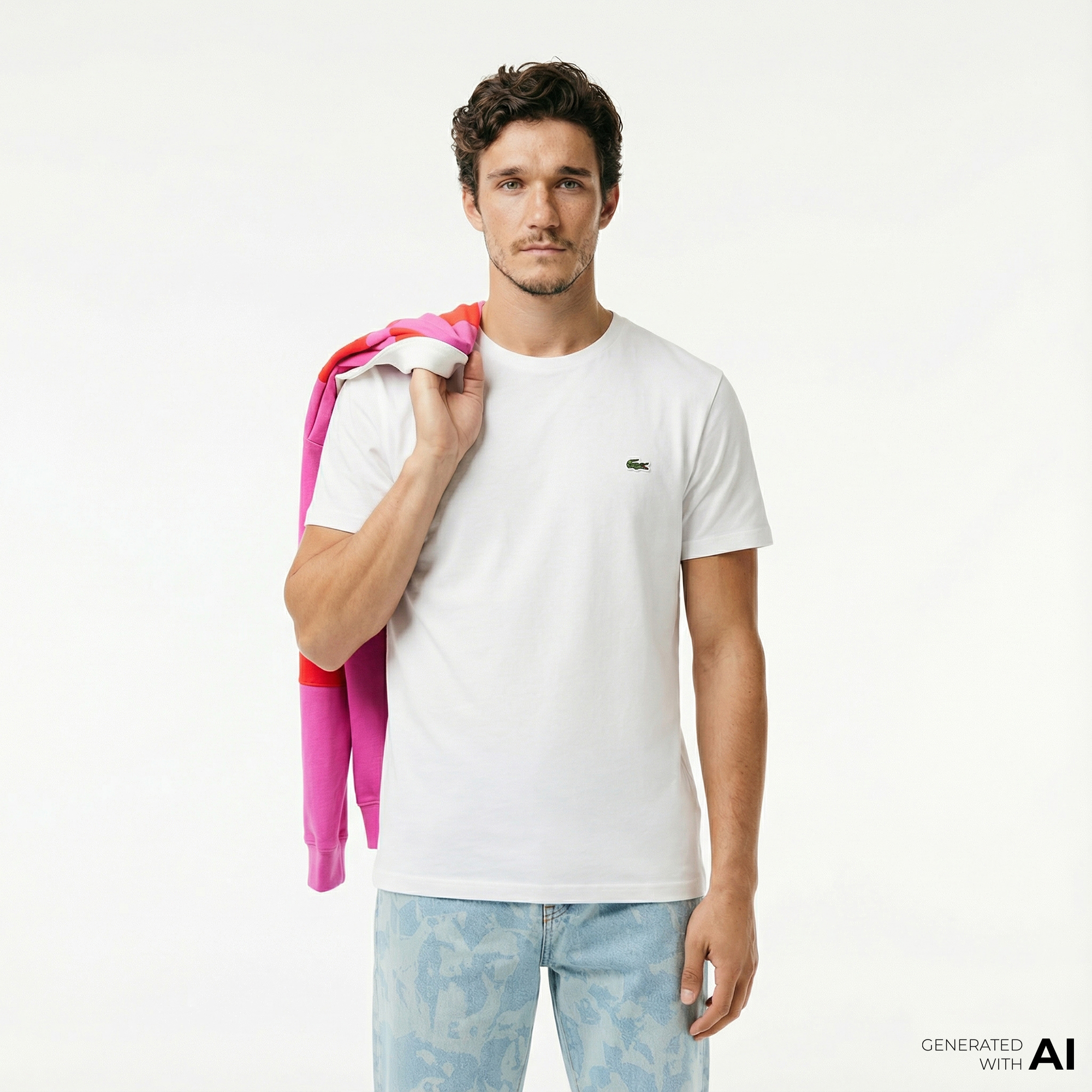  Lacoste Erkek Regular Fit Bisiklet Yaka Beyaz T-Shirt