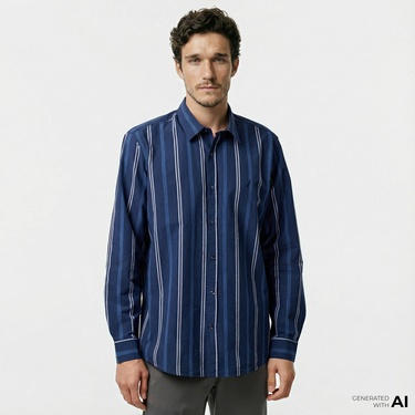  Nautica Erkek Lacivert Classic Fit Çizgili Gömlek